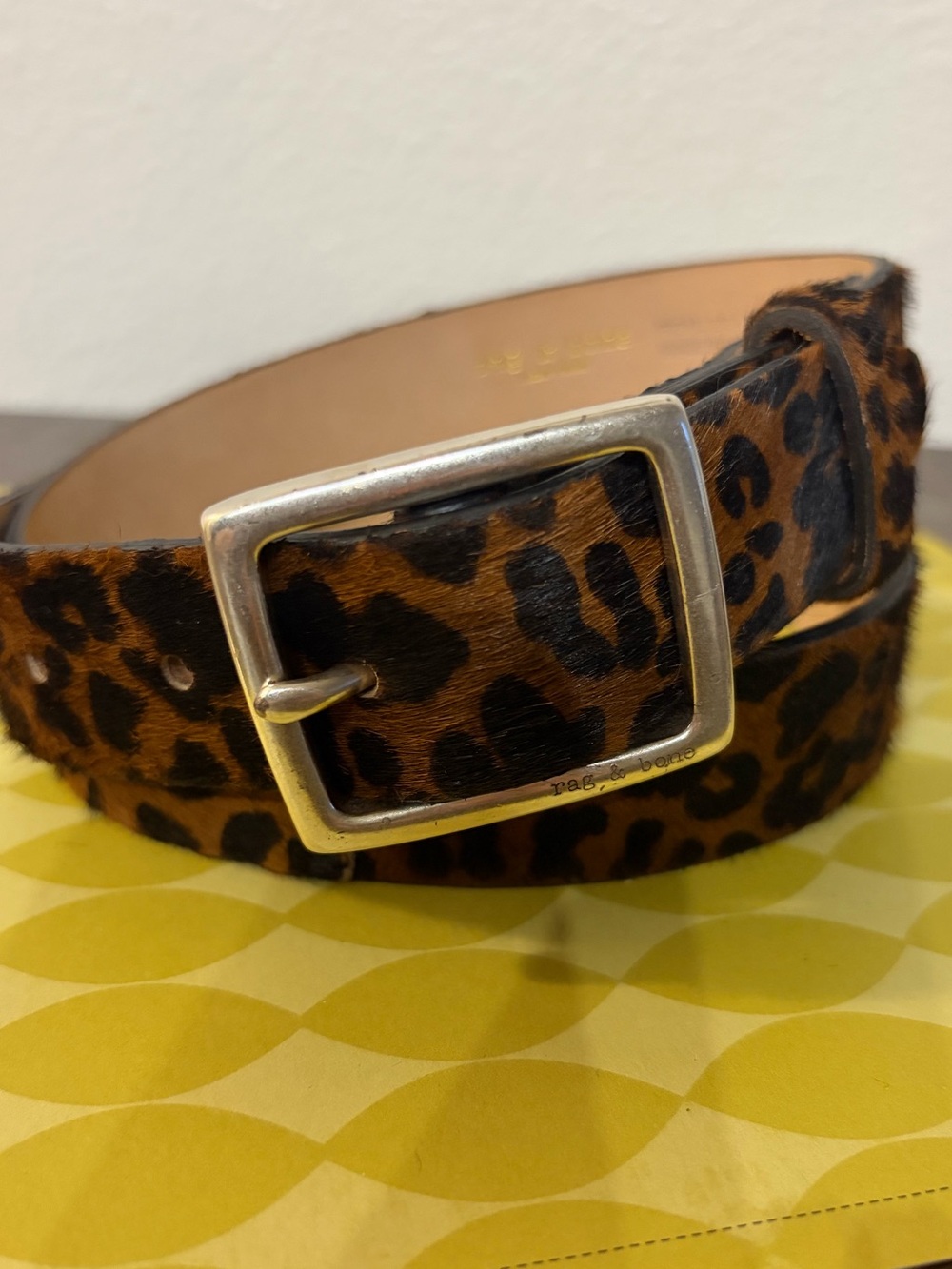 Rag & Bone Leopard Print Haircalf Belt with Silver Buckle Sz S